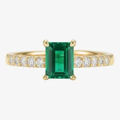 Yes, Please! Womens Lab Created Green Emerald Sterling Silver Side Stone Cocktail Ring
