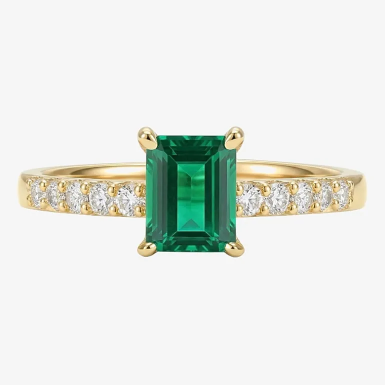 Yes, Please! Womens Lab Created Green Emerald Sterling Silver Side Stone Cocktail Ring