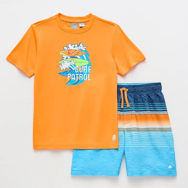 ZeroXposur Big Kid Boys UV Protection Striped 2-pc. Rash Guard Set