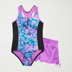 ZeroXposur Big Kid Girls Tie Dye Sleeveless Plus One Piece Swimsuit