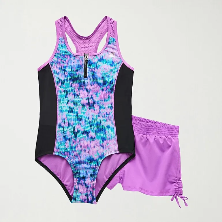 ZeroXposur Big Kid Girls Tie Dye Sleeveless Plus One Piece Swimsuit